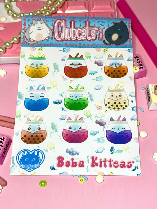 Boba Kitteas Sticker Sheet - Paper Stickers