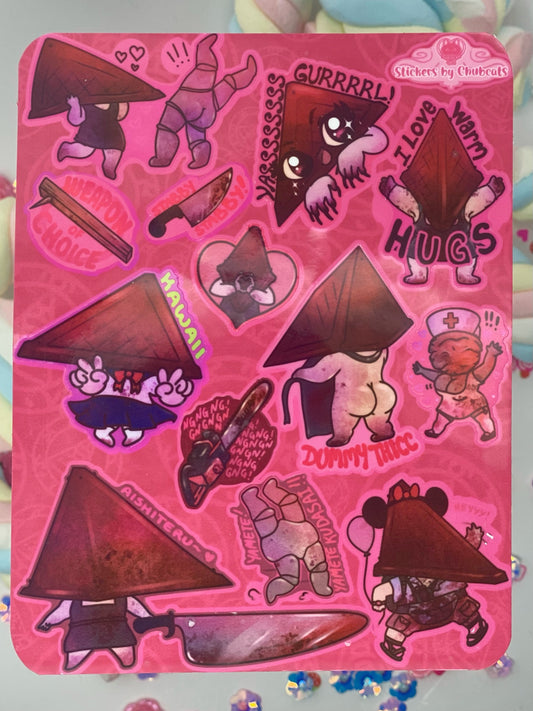 Silent Hill Pyramid Head & Friends Kawaii - Sticker Sheet, Waterproof & UV Resistant Vinyl Stickers