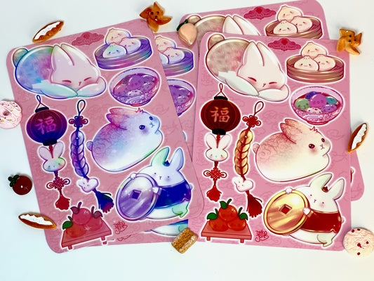 Lunar New Year Year of the Rabbit Sticker Sheet - Water Resistant Vinyl Sticker Sheets