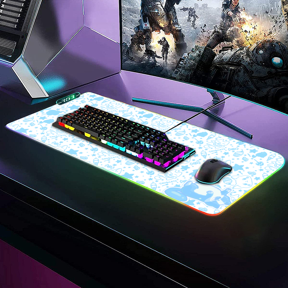 Chubcats Chubby Sleeping Cats and Snacks - Anti-Slip LED Gaming Mouse Pad Desk Mat, Adjustable RGB Lights